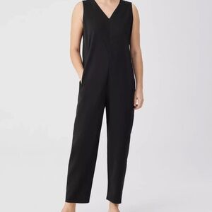 Eileen Fisher Cotton Blend Ponte Lantern Straight Leg Jumpsuit Black Small